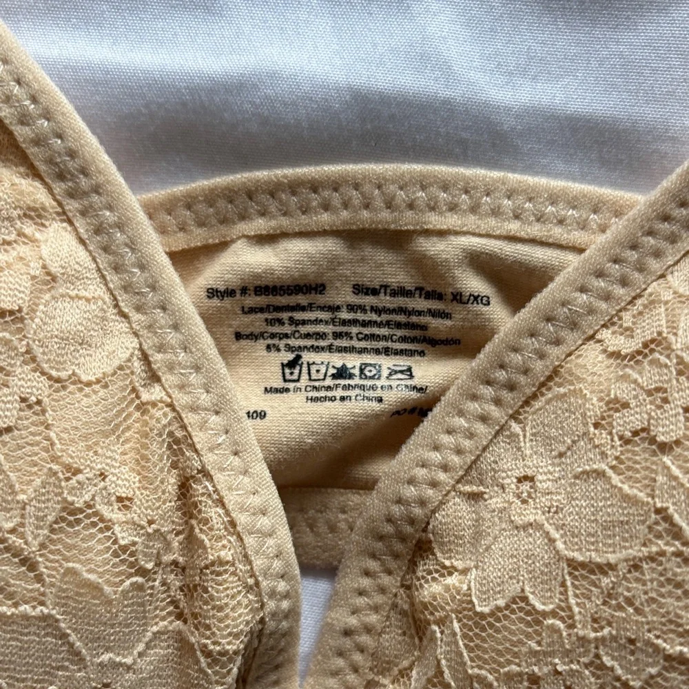 Rene Rofe Lace-Overlay Wireless Bra in Light Beige - Picture 2 of 5